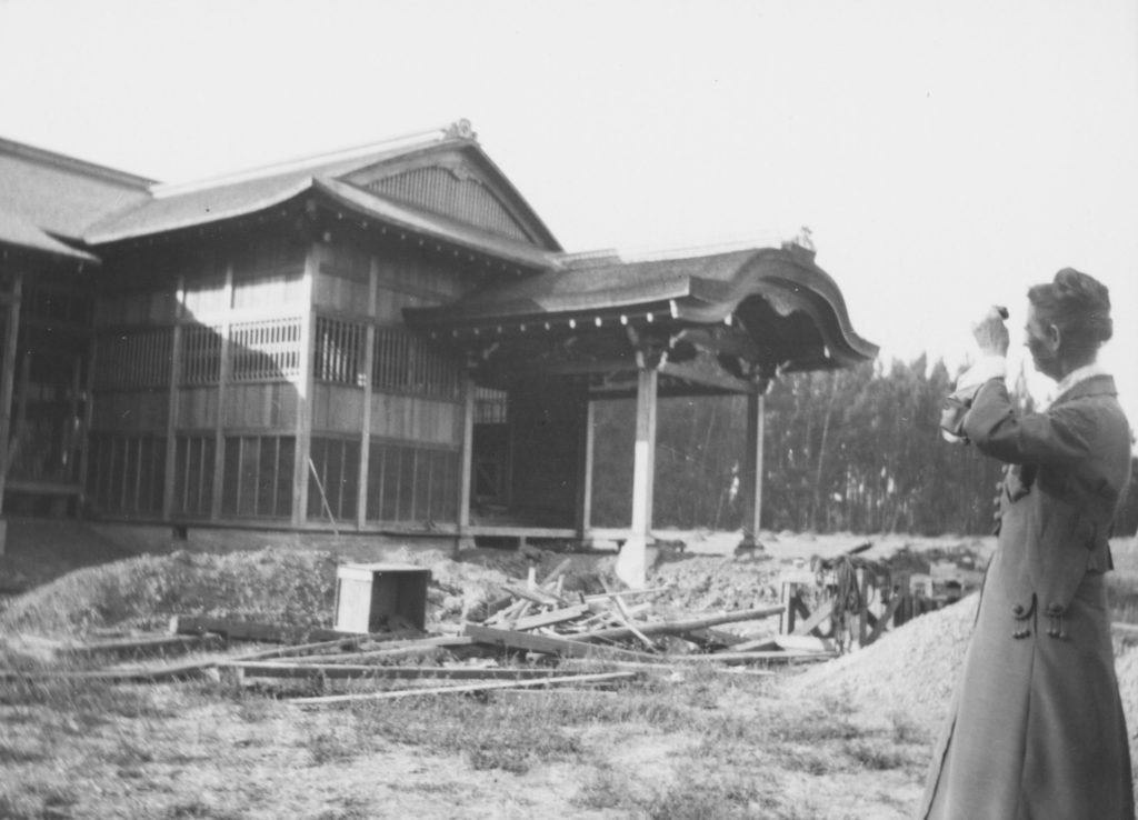 In 1915, Clara Patterson, Ardenwood’s well-educated and wealthy owner, hired California’s first woman architect, Julia Morgan (pictured), to remodel a Japanese “teahouse” from the 1915 Panama Pacific Exposition into a residence on her property. It was moved by barge from San Francisco. The project reflected Clara's respect for Japanese culture at a time when Japanese immigrants were making important contributions to California's agriculture. Clara passed away in 1917, and the project was never completed. On Dec. 8, 1941, one day after the nation of Japan attacked Pearl Harbor, the building was destroyed by fire. Only a pile of rubble remains. (Caption partially taken from East Bay Parks District)