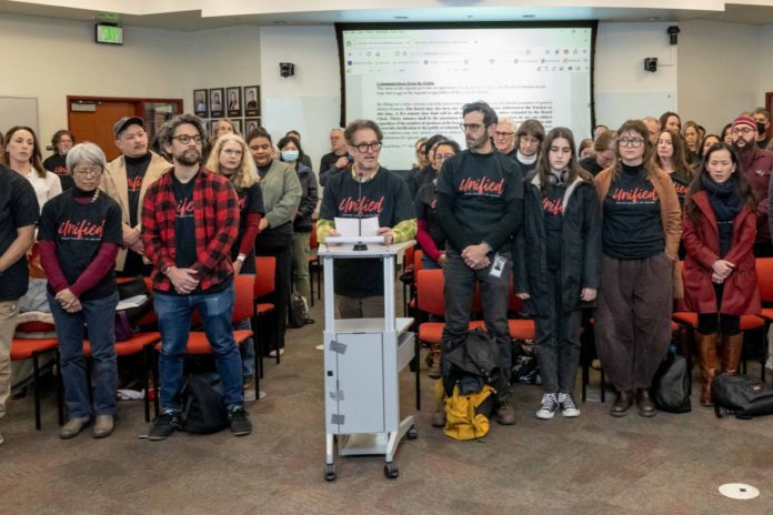 United Faculty of Ohlone protest at Board of Trustees meeting