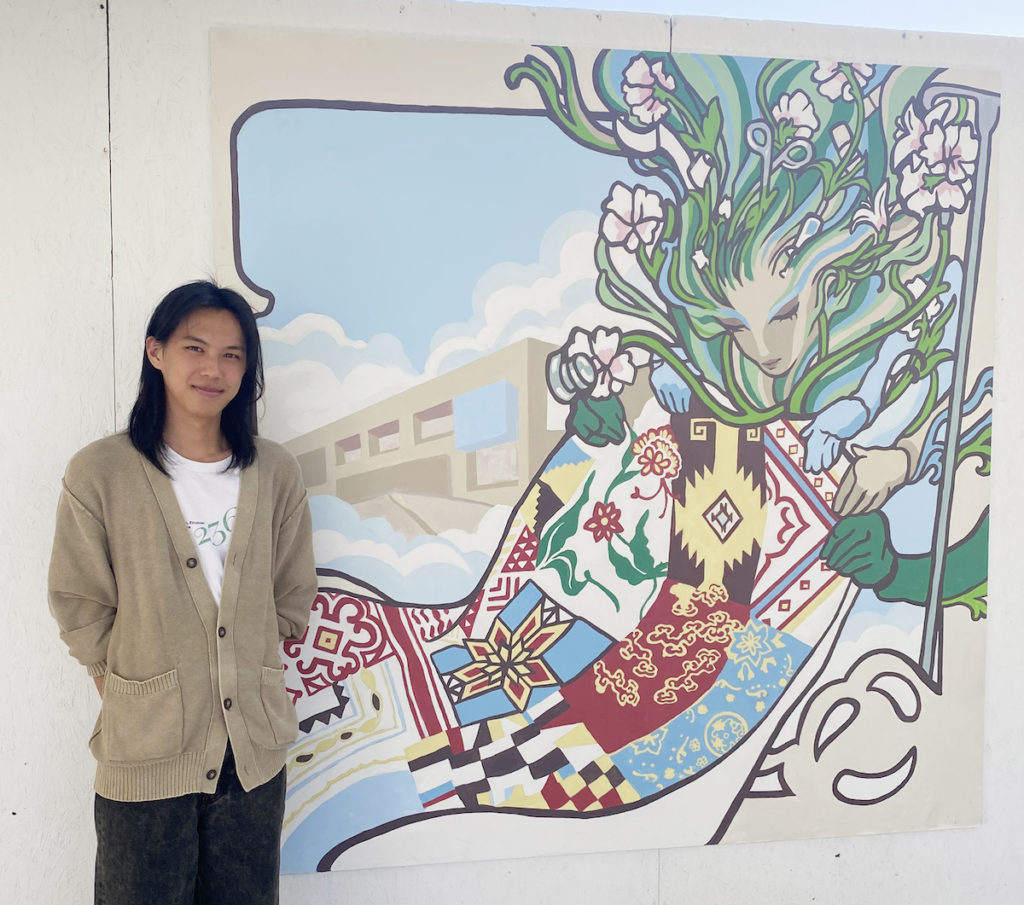 Logan Hu of Irvington High School created a scene that combines nature, medical equipment and textiles. Stephanie Uchida