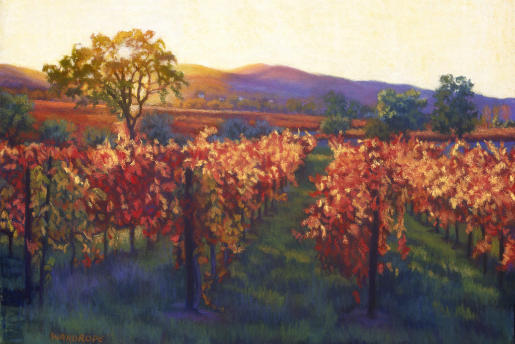 Pastels can catch the golden glow of a vineyard on a late afternoon. Courtesy of FAA
