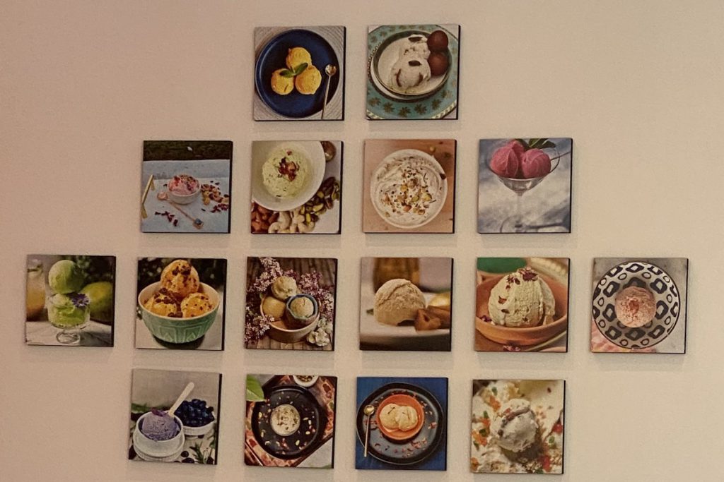 A tile wall arrangement references the many unique flavors at Pints of Joy. Stephanie Uchida