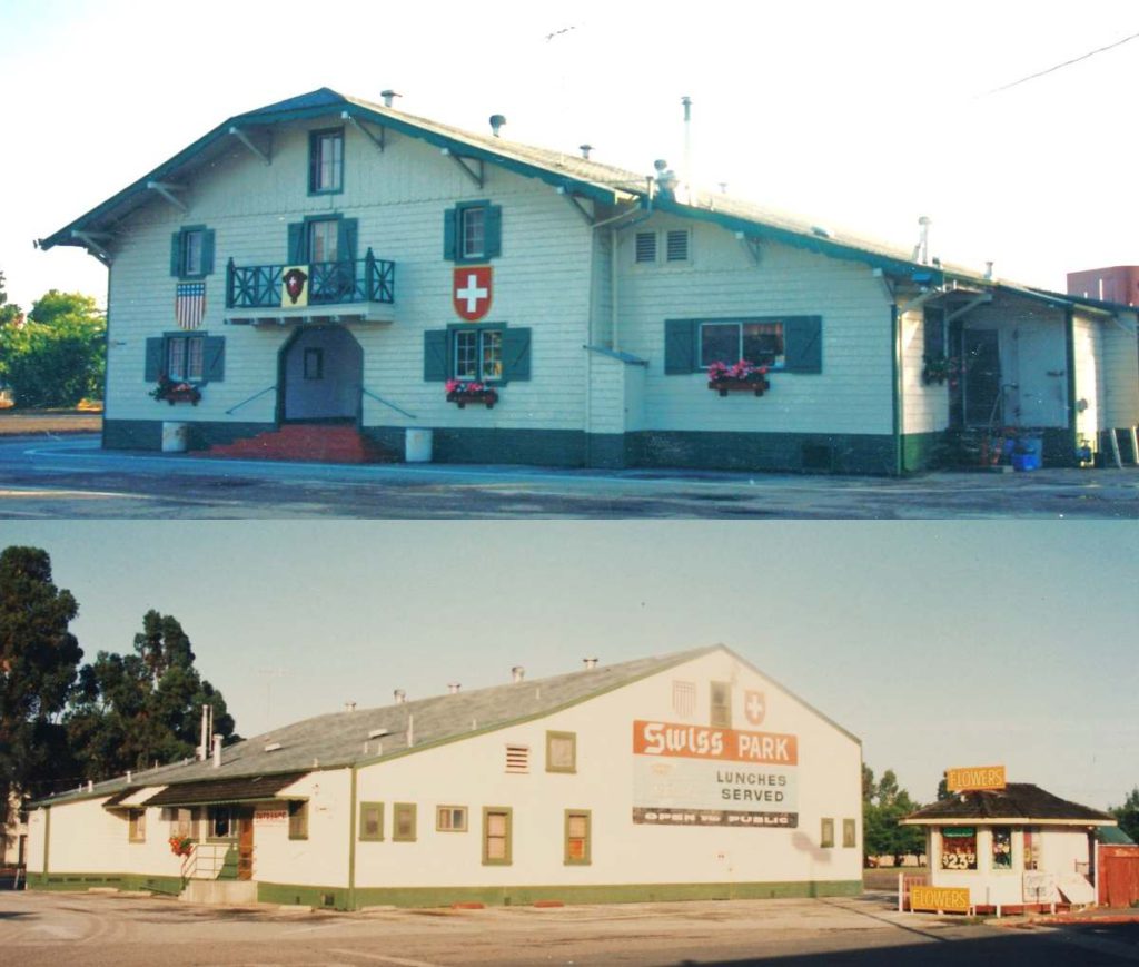  Exterior views of Swiss Park Hall entrance (top) and Swiss Park Bar and Grill, plus flower shop (bottom), 1993. (Newark) Courtesy of Washington Township Museum of Local History