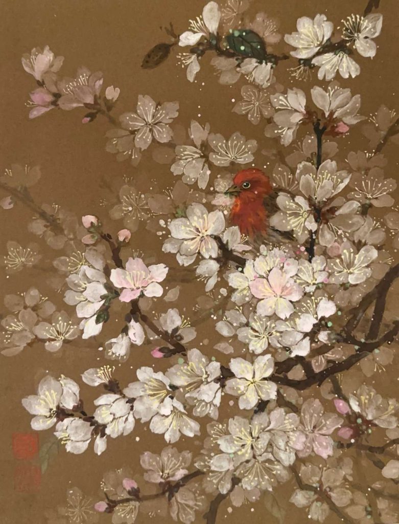 ‘Among Almond Blossoms’ by Wei-Ting Chuang shows that flowers also attract animal friends. Courtesy of Helene Roylance