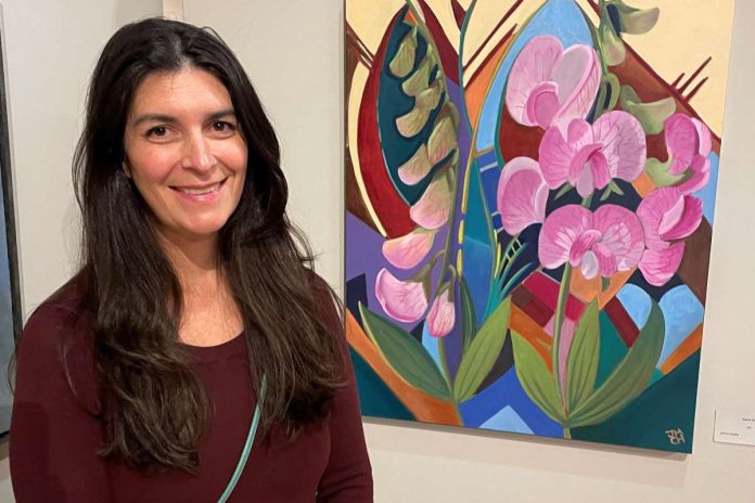 Local teacher demonstrates painting in gouache