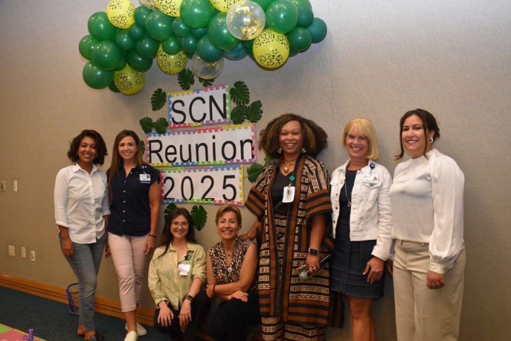 Left to Right: Tigist Awel, assistant chief nursing officer; Terri Hunter, VP and chief nursing officer; Jessica Alsofrom, MD, medical director of the Special Care Nursery; Nahid Rostami, MD; Nneka Chukwu, DNP-HCSL, RN, director of Maternal Child Health Department; Kimberly Hartz, CEO and Jessica Ross, RN, clinical nurse specialist.
Courtesy of Kel Kanady