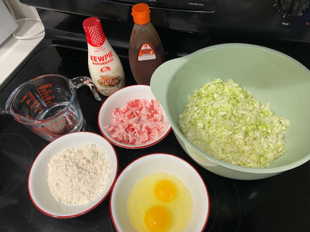 Flour, cabbage, eggs and a protein of choice are the basic building blocks of okonomiyaki.
Stephanie Uchida
