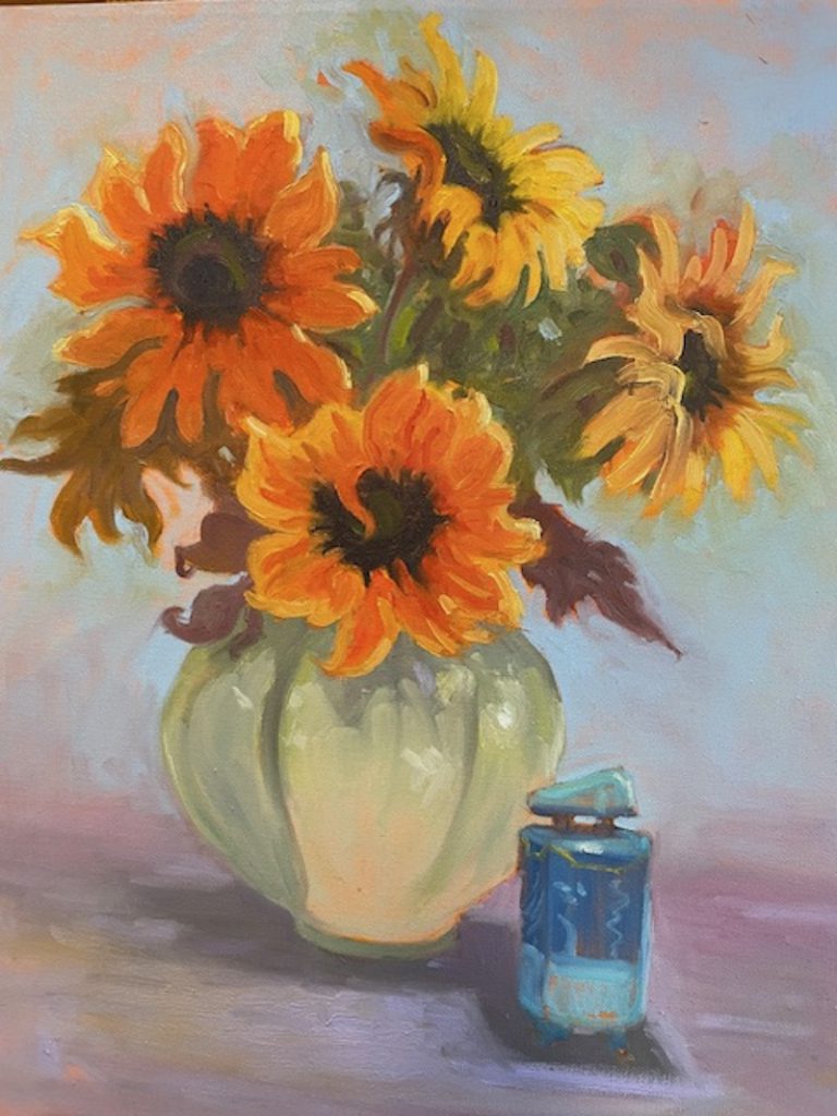 Simone Archer does Plein Air painting out in local landscapes, and has a bright and expressive touch with flowers.
Simone Archer