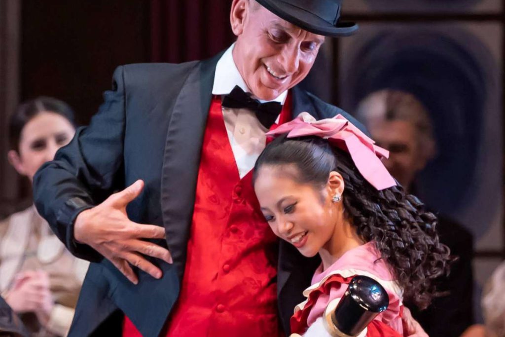 Former California State Senator Bob Wieckowski returns in his signature role as Drosselmeier (shown here with Fiona Wu as Clara).
Photos courtesy of Yoko’s Dance & Performing Arts Academy