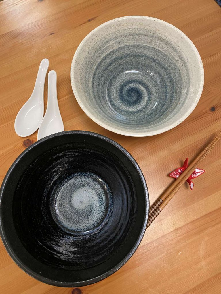 Half the fun of eating ramen is using the big bowls, shovel-like spoons and chopsticks. Stephanie Uchida