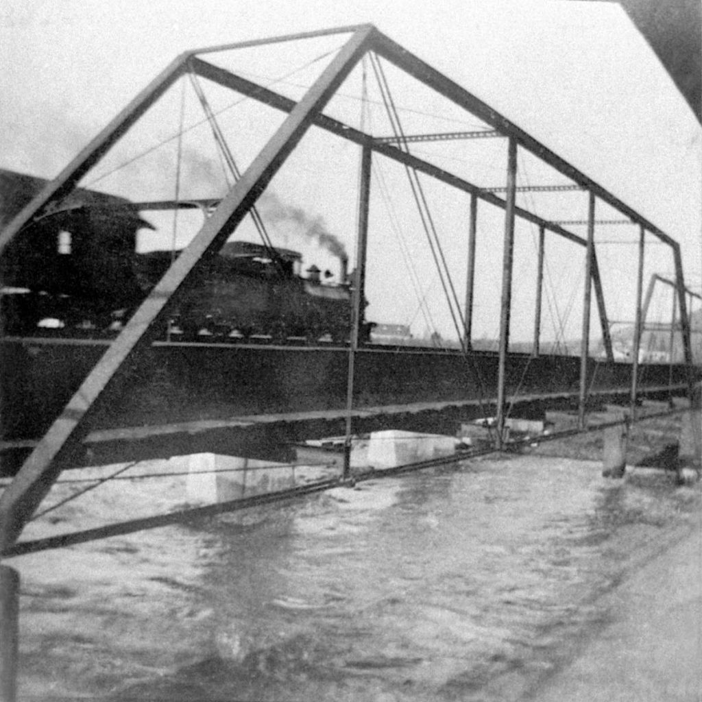 Train Crossing Over Alameda Creek – The steel railroad bridge crossing Alameda Creek was installed in 1873 and later washed out in 1911. (Niles). 
Photos courtesy of Washington Township Museum of Local History