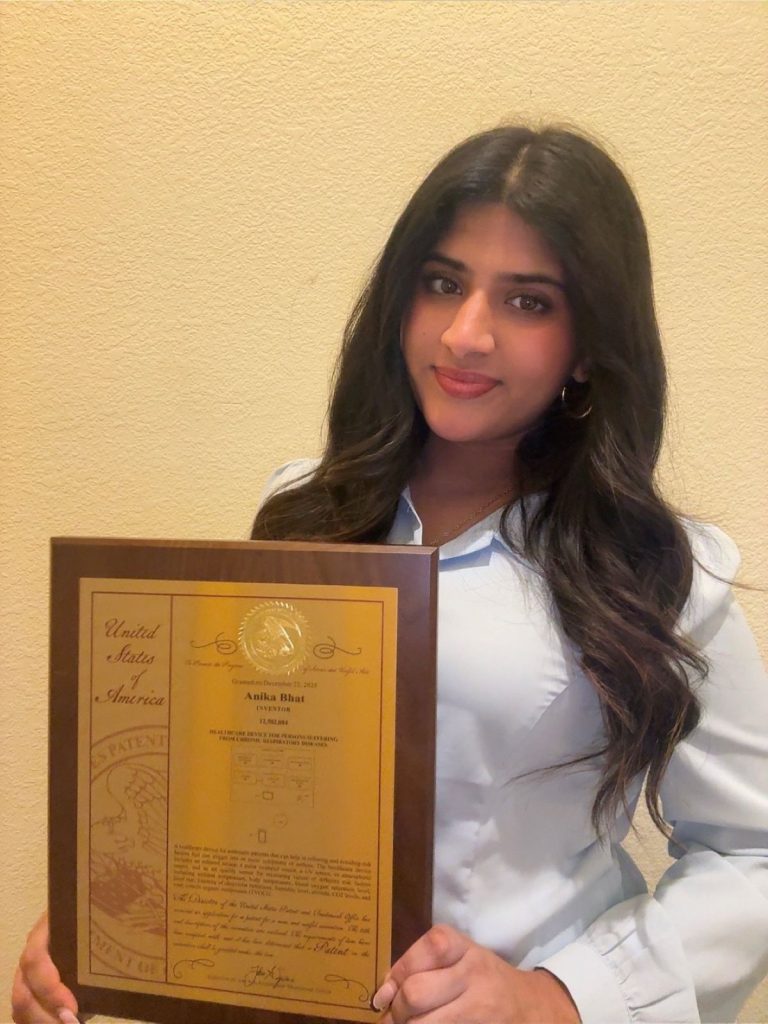 PATENTLY PERFECT After a lengthy application and review process, Anika Bhat earned a patent for her device in Dec. 2025.
Photos provided by Anika Bhat
