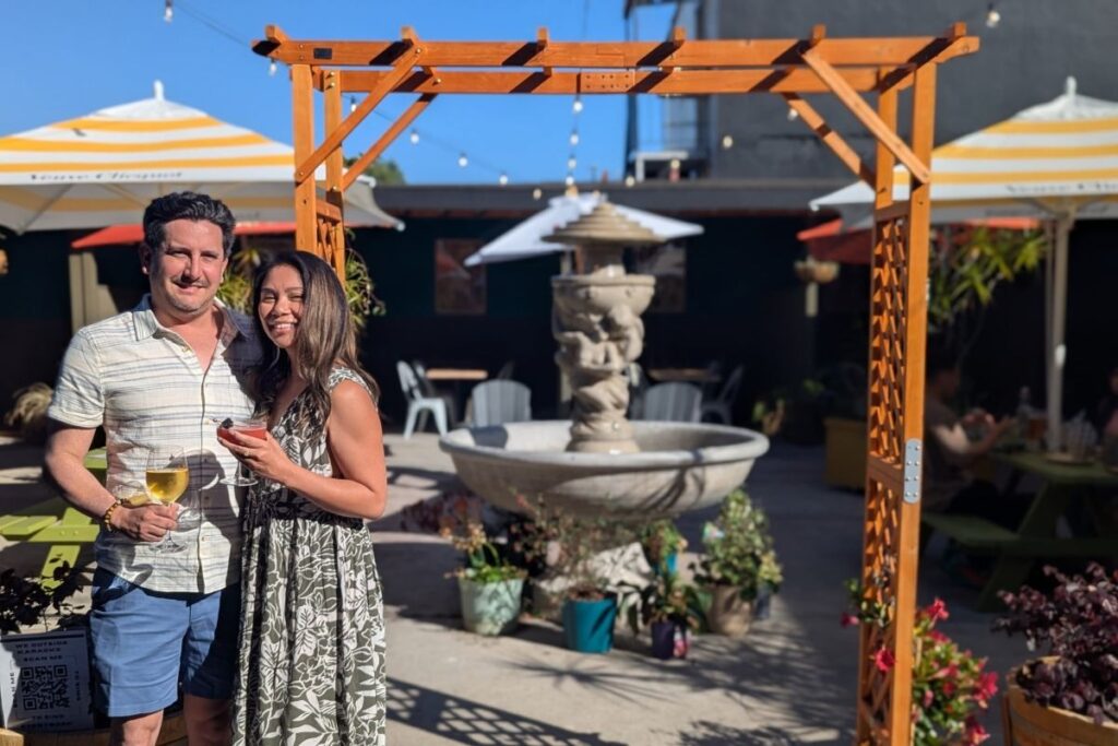 GROWING TOGETHER Storybook owners Aric Yeverino (left) and Jen Cuevas (right) stand in the back patio, which has a relaxing garden feel.
Courtesy of Storybook