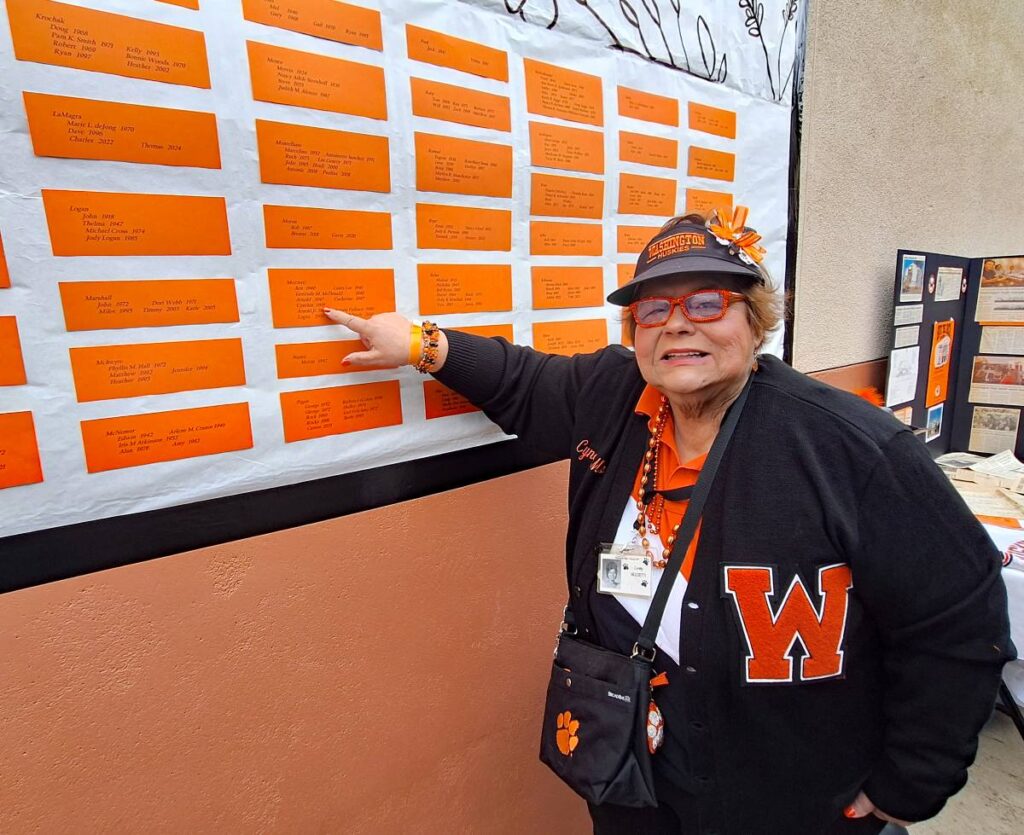GENERATIONS Alumna Cyndy Mozzetti (1969) joyfully points to her name on a ‘Generational Families’ wall.
Rob Klindt