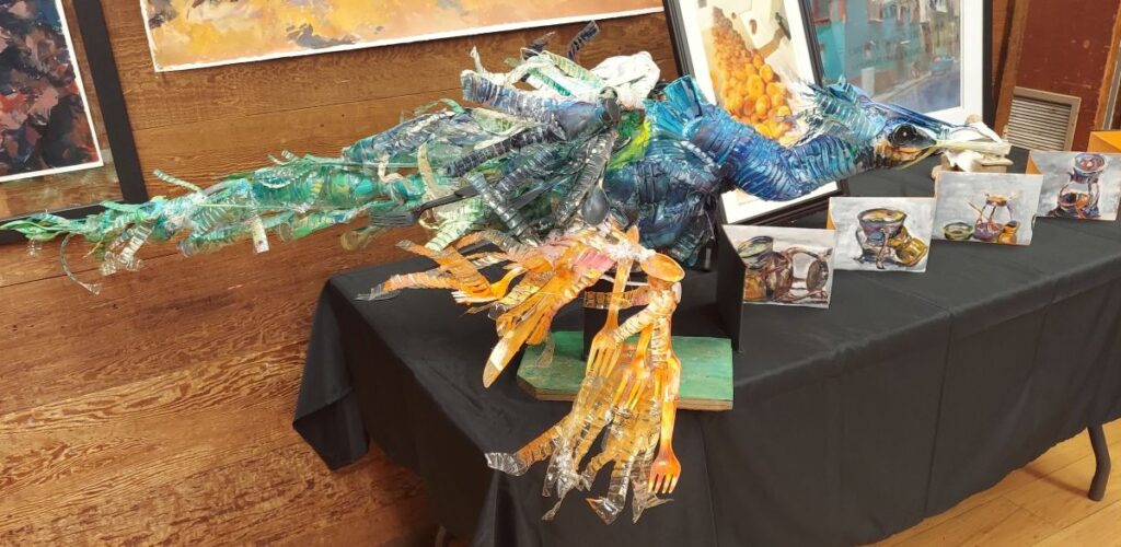 RECYCLABLES Emily Huang from Mission San Jose High School made this sculpture made from plastic bottles and cutlery.
Monika Lee