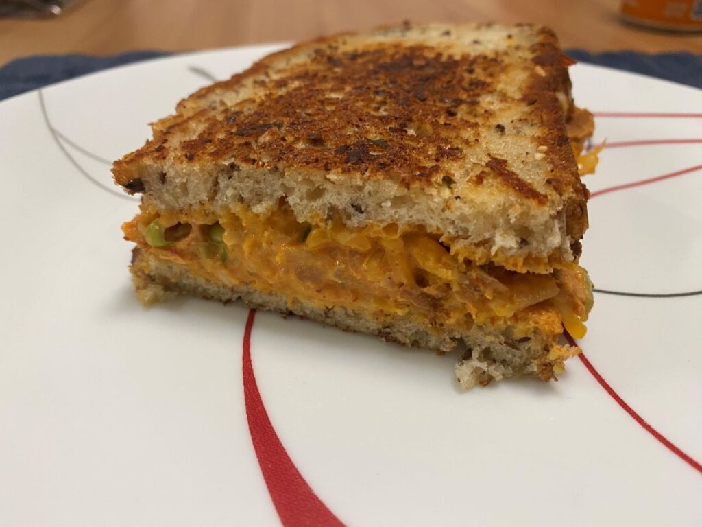 PERFECT PLATE The kimchi tuna melt looks great but it will not stay on the plate for long. Stephanie Uchida