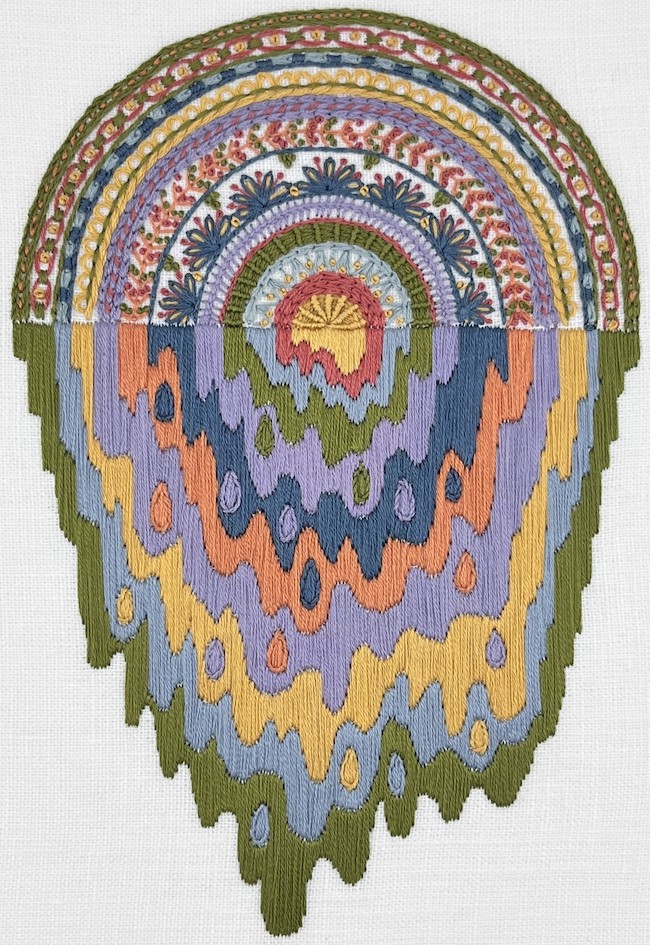 IN FLUX In Onna Schwindt’s ‘Puddle of Depression’ a precise and controlled design begins to ooze down the backing cloth. Onna Schwindt