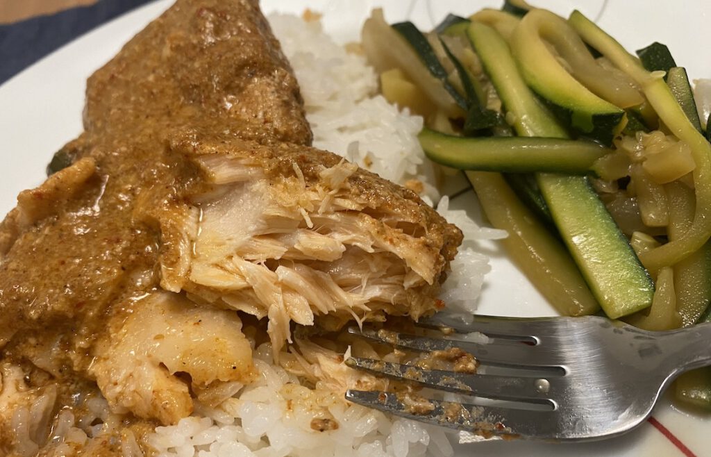 CURRYING FLAVOR Salmon curry with vegetables is a spicy but still somehow light dinner. Stephanie Uchida