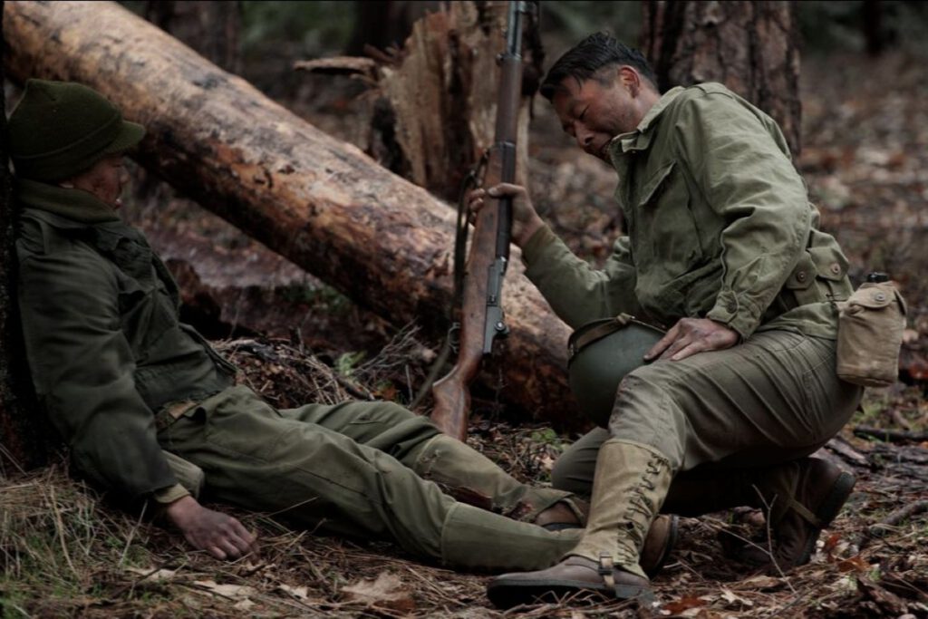 FATEFUL MEETING In Europe, the dual storylines of the film collide as reluctant soldier Jimmy Ibata (Ryan Takemiya) encounters Ken (Takeda), the son of the Ito family. (Left: Ken Takeda. Right: Ryan Takemiya)
Courtesy of Kerwin Berk