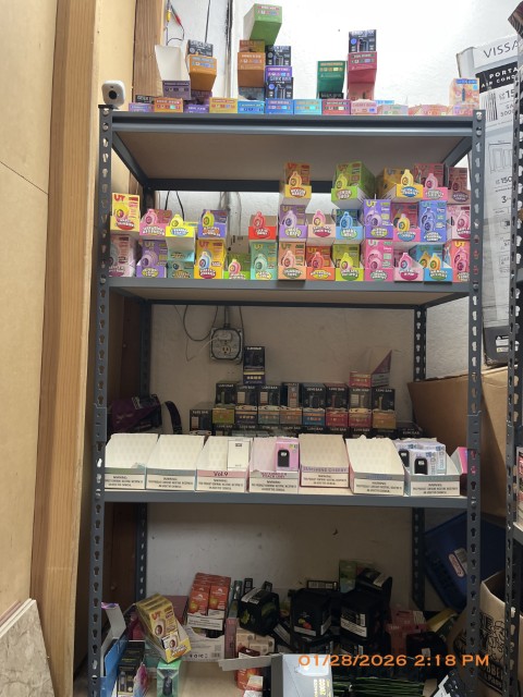 RACK IT UP A hidden storage room with a rack filled with flavored tobacco products and flavored vapes.
Photos Courtesy of City of Hayward staff